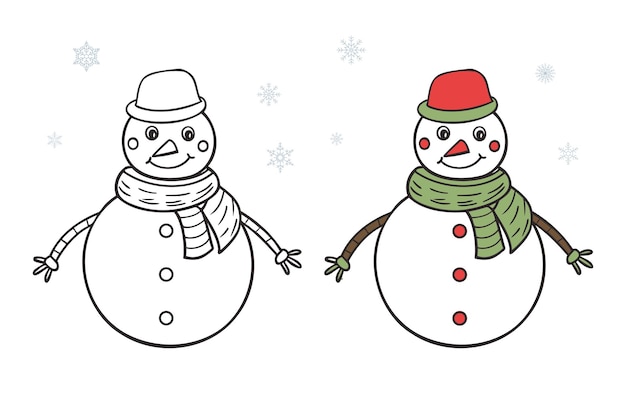 Lindo hombre de nieve divertido línea de arte página de colorear para niños Ilustración para niños libro de colorear