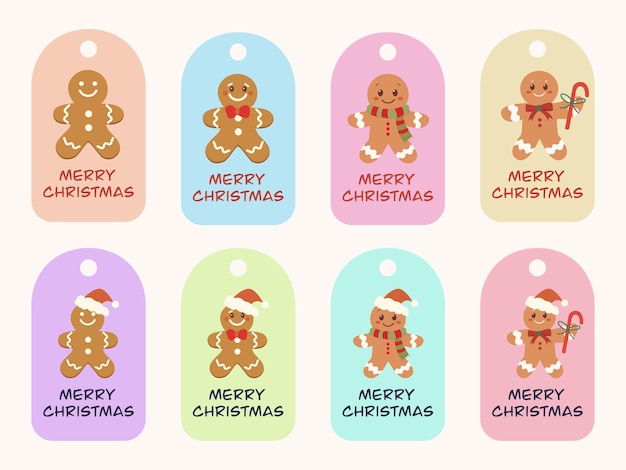 Lindo hombre de pan de jengibre etiqueta etiqueta de texto para el conjunto de Navidad
