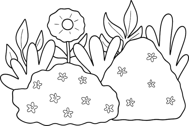 Lindo hongo página de colorear floral ilustración vectorial libro de colorear contorno blanco y negro para niños