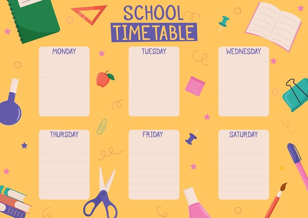 Lindo horario escolar infantil horario de clases semanales para niños con útiles escolares