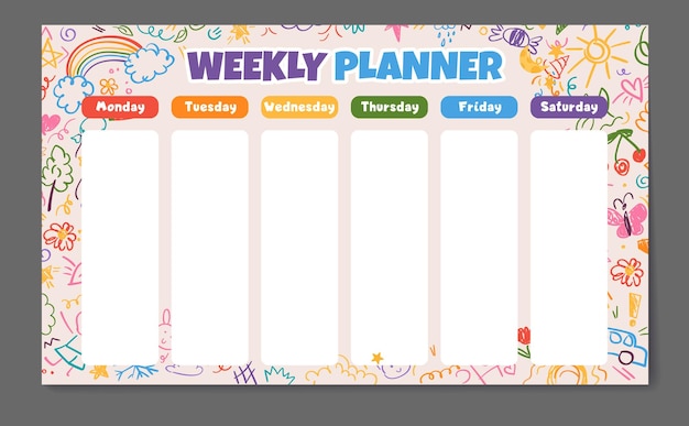 Lindo horario escolar infantil planificador semanal para clases horario con dibujos de lápices de colores para niños