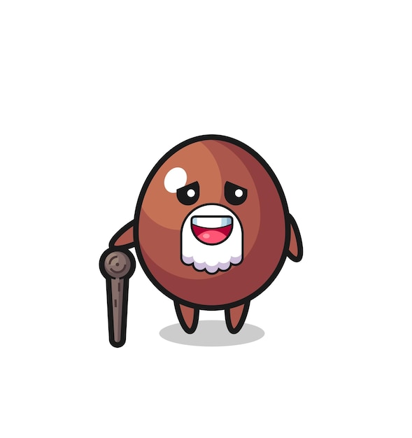 Lindo huevo de chocolate abuelo está sosteniendo un palo