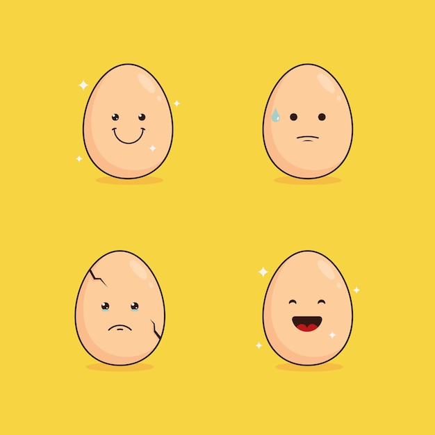 Lindo huevo feliz Vector dibujos animados personaje ilustración simple plano diseño estilo