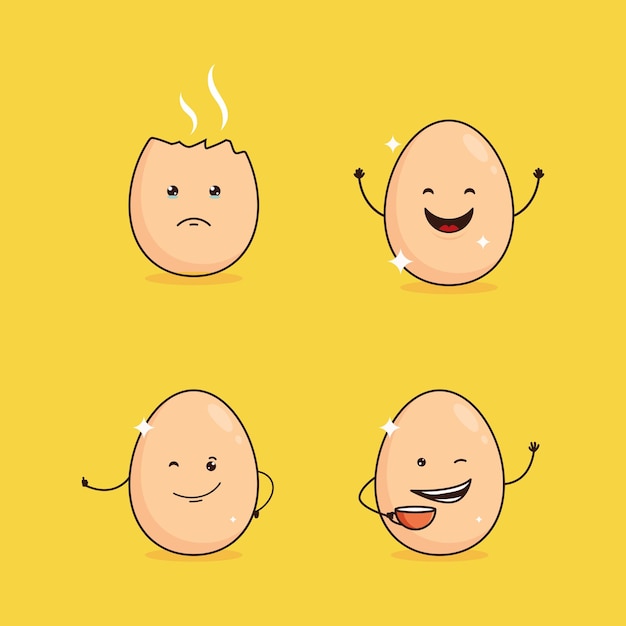 Lindo huevo feliz Vector dibujos animados personaje ilustración simple plano diseño estilo