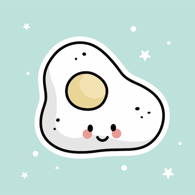 El lindo huevo frito Kawaii Sunny Side Up está aislado sobre un fondo verde