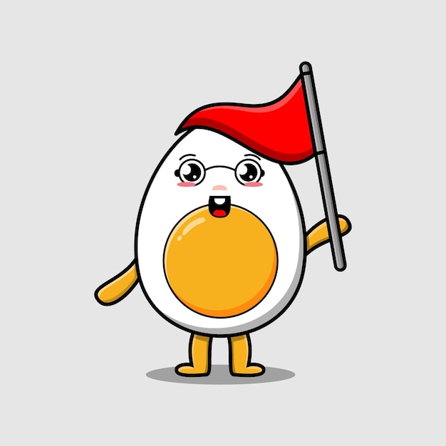Lindo huevo hervido de dibujos animados con bandera triangular