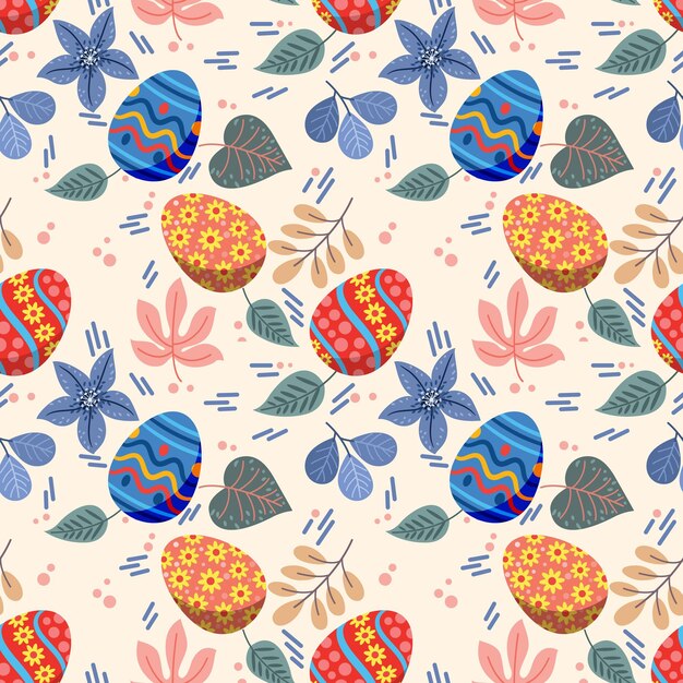 Lindo huevo de Pascua colorido con flores y hojas con patrón sin costuras
