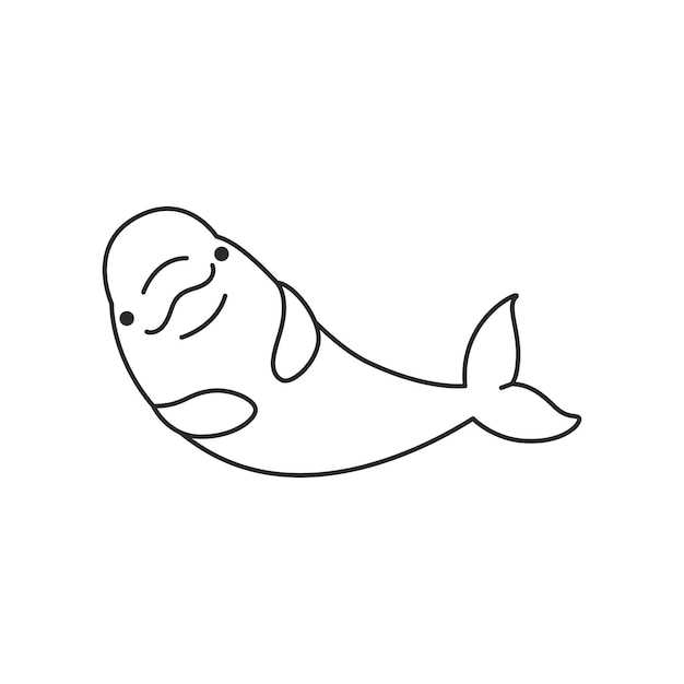 El lindo icono de la ballena beluga en estilo doodle Ilustración vectorial