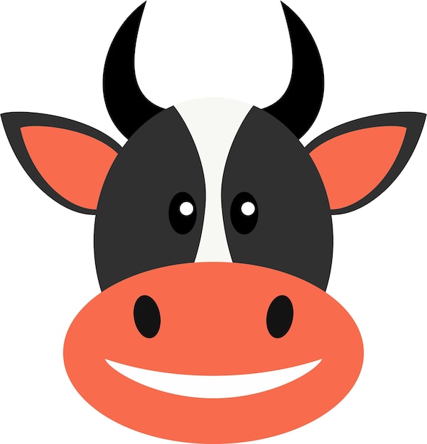 Lindo icono de cabeza de vaca en ilustración vectorial de estilo plano