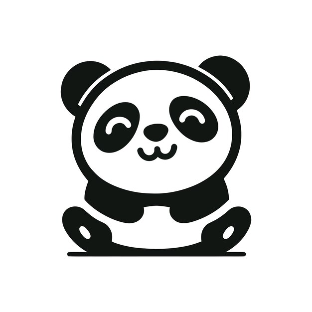 El lindo icono de panda en estilo simple en blanco y negro