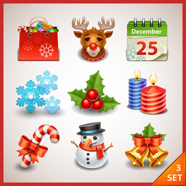 Lindo icono de vector de navidad set 3