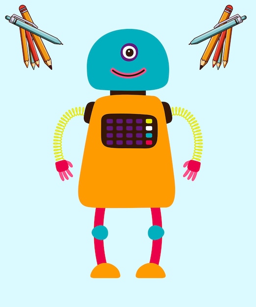 Lindo icono vectorial de dibujos animados de robots Ilustración de personas Tecnología aislada