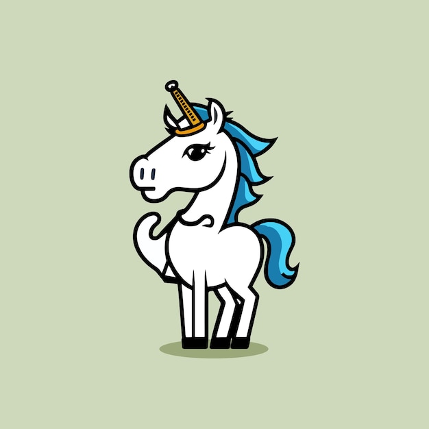 Lindo icono vectorial de unicornio de pie Ilustración de la mascota del unicornio Personaje de dibujos animados 1.