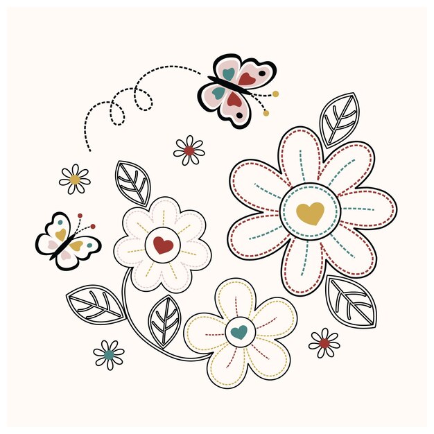 Lindo insecto con coloridas flores ilustración vectorial
