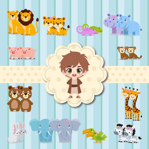 Lindo invitación vectorial de animales del arca de Noé