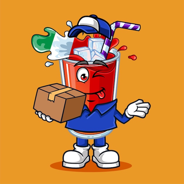 Lindo Italia bebida bandera entrega paquete courier vector mascota ilustración