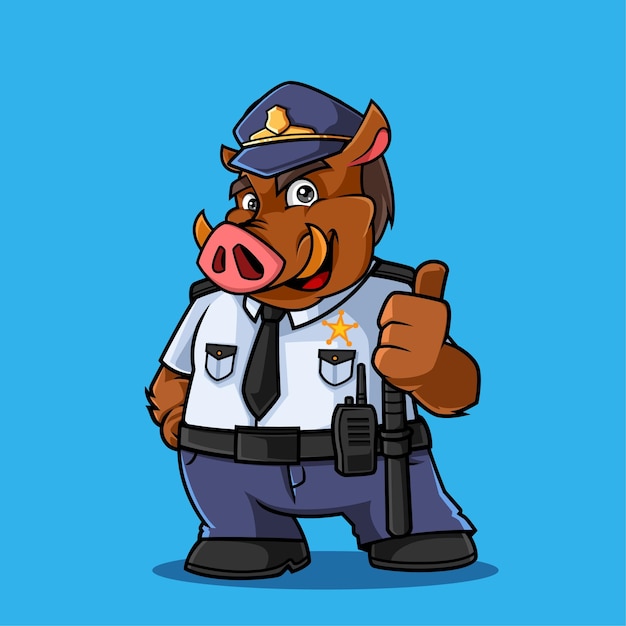 Lindo jabalí policía vector mascota ilustración