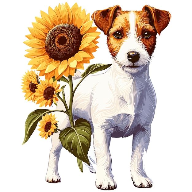 Lindo Jack Russell Terrier Perro de dibujos animados de estilo vectorial fondo blanco