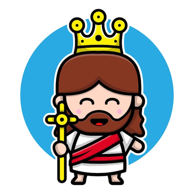 Lindo jesucristo con un personaje de dibujos animados de corona de reyes |  Vector Premium