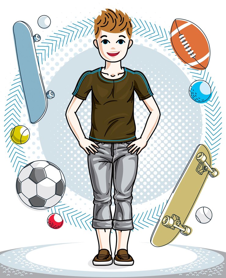 Vector lindo joven adolescente feliz posando con ropa informal. carácter vectorial. imágenes prediseñadas de tema de moda.