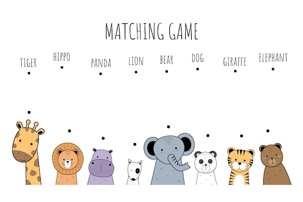 Lindo juego de combinación de dibujos animados de animales adorables para niños y educación