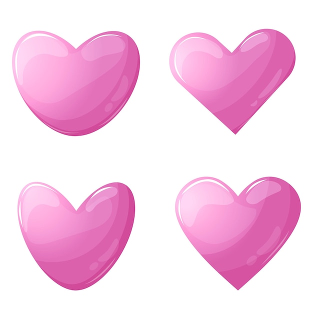 Lindo juego de corazones rosados brillantes de dibujos animados