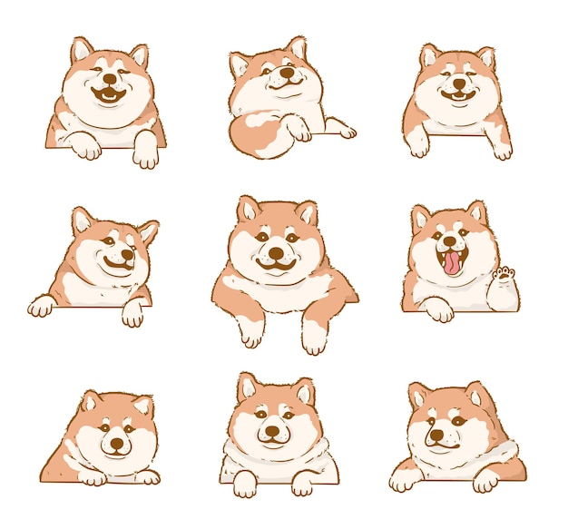 El lindo juego de perros shiba inu de dibujos animados