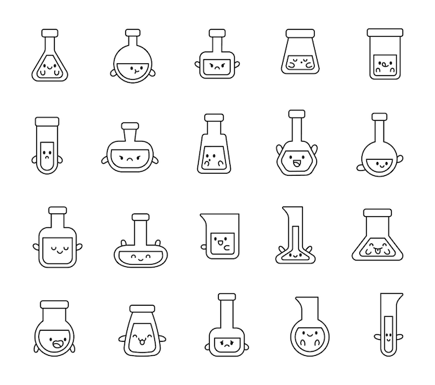 El lindo juego de personajes de dibujos animados de Kawaii flask lab