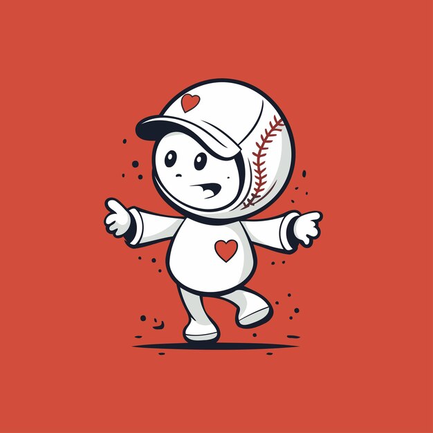 Vector lindo jugador de béisbol de dibujos animados ilustración vectorial en un fondo rojo