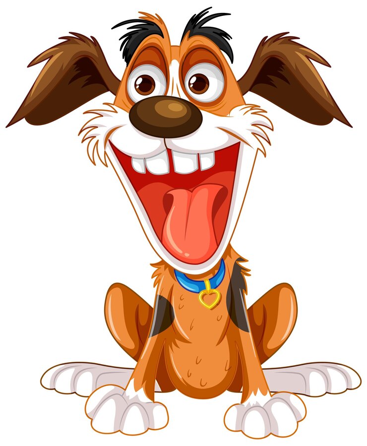 Vector lindo, juguetón, perro loco, caricatura