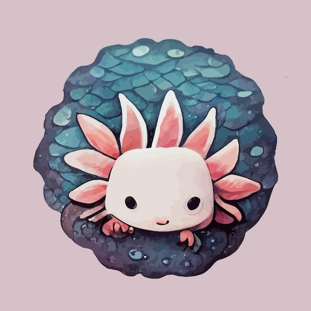 lindo kawaii axolotl pintado a mano ilustración pegatina diseño de camiseta