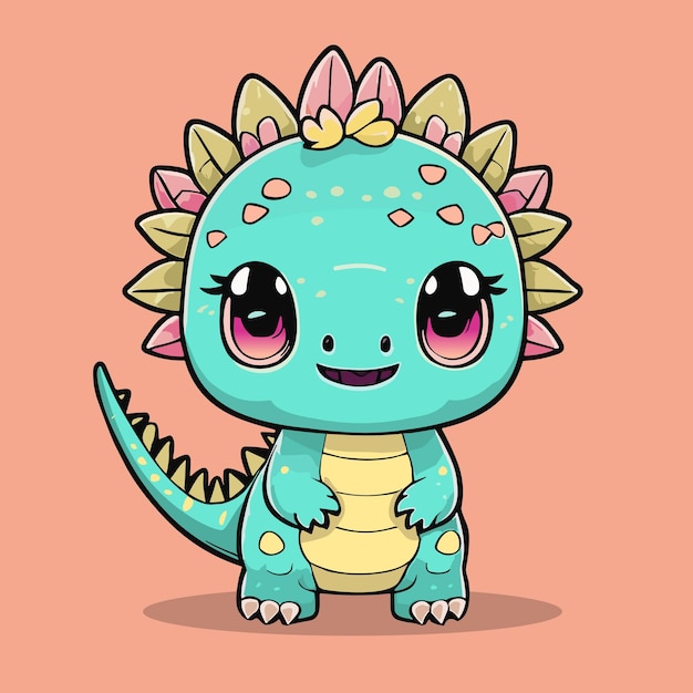 Vector lindo kawaii bebé dinosaurio dibujos animados vector ilustración