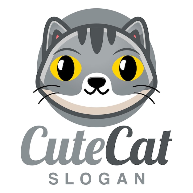 Lindo Kawaii cabeza Gatito gato Mascota Dibujos animados Logotipo Diseño Icono Ilustración Carácter arte vectorial para cada categoría de marca de empresa comercial como etiqueta de producto de tienda de mascotas etiqueta de insignia de equipo