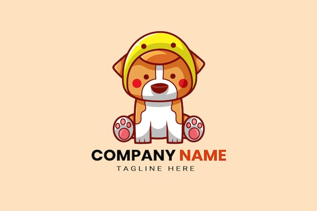 Lindo kawaii cachorro corgi shiba inu perro mascota dibujos animados logotipo plantilla icono ilustración dibujado a mano