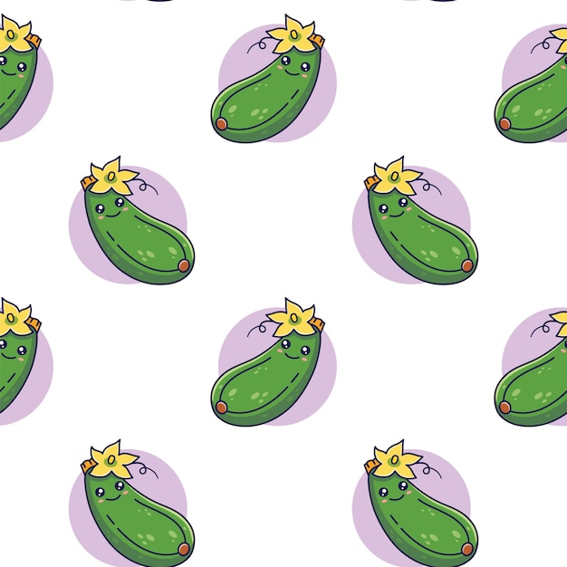 Lindo Kawaii Calabacín de patrones sin fisuras en estilo garabato Vector dibujado a mano dibujos animados Calabacín ilustración