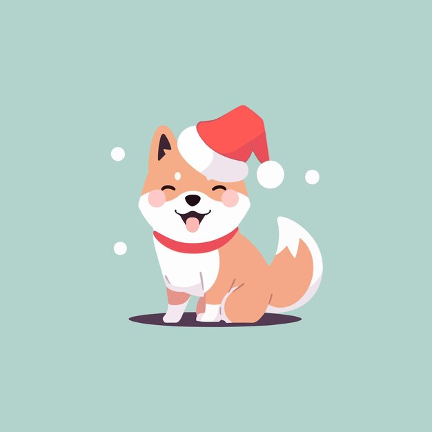 Lindo, kawaii, caricatura, navidad, perro, ilustración, vector, shiba inu, cachorro