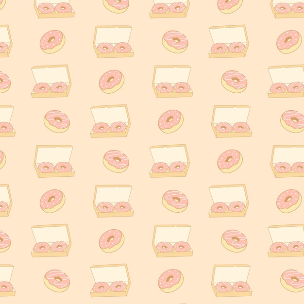 Lindo kawaii donut rosa patrón garabato sin costuras para embalaje o papel de regalo