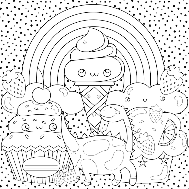 Vector lindo kawaii doodle libro para colorear animales de personajes de dibujos animados