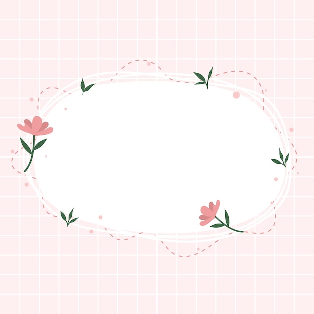 Lindo kawaii marco floral con fondo de cuadrícula pastel