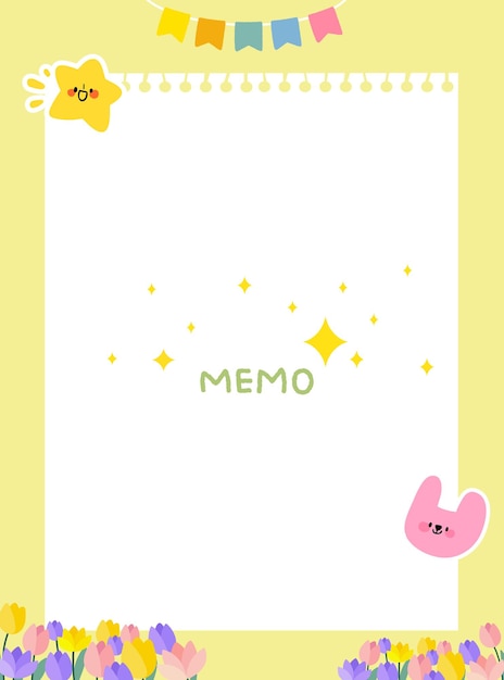 Lindo Kawaii Memo Pad con estrellas conejo y tulipanes para escribir notas