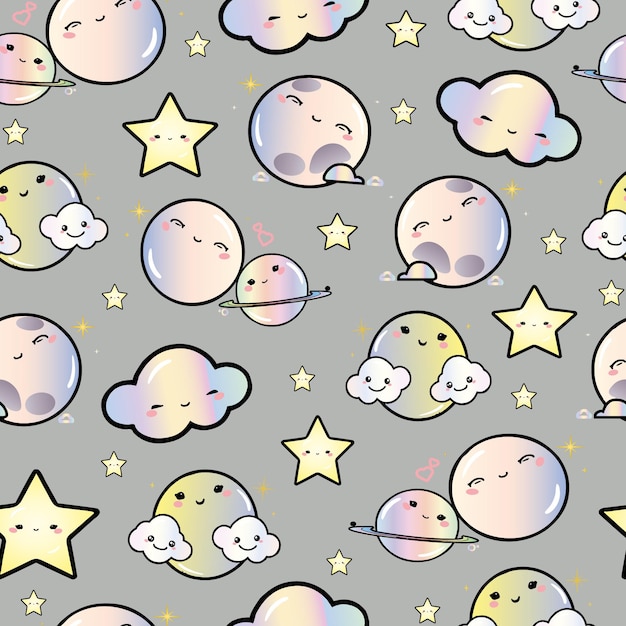 lindo kawaii noche cielo de patrones sin fisuras fondo de pantalla