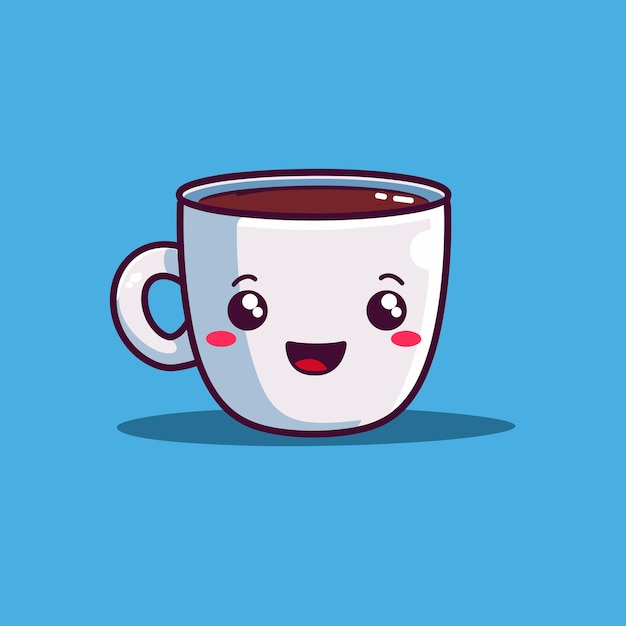 Vector lindo kawaii sonriendo taza de café personaje de dibujos animados ilustración vectorial