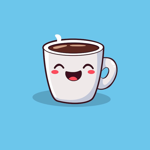 Vector lindo kawaii sonriendo taza de café personaje de dibujos animados ilustración vectorial