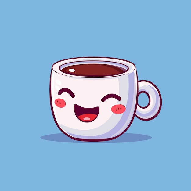 Vector lindo kawaii sonriendo taza de café personaje de dibujos animados ilustración vectorial