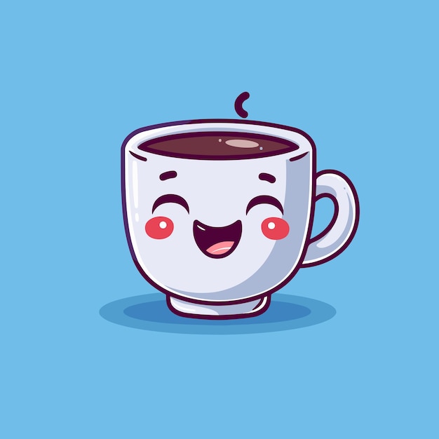 Lindo kawaii sonriendo taza de café personaje de dibujos animados ilustración vectorial