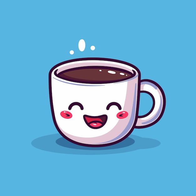 Vector lindo kawaii sonriendo taza de café personaje de dibujos animados ilustración vectorial