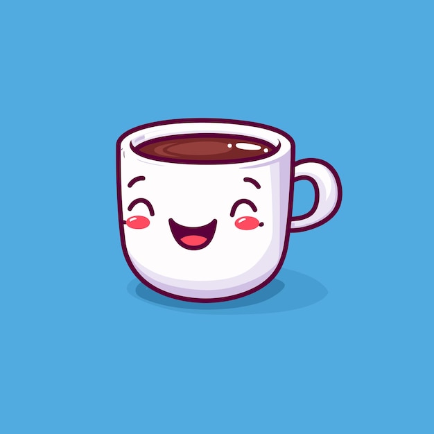 Lindo kawaii sonriendo taza de café personaje de dibujos animados ilustración vectorial