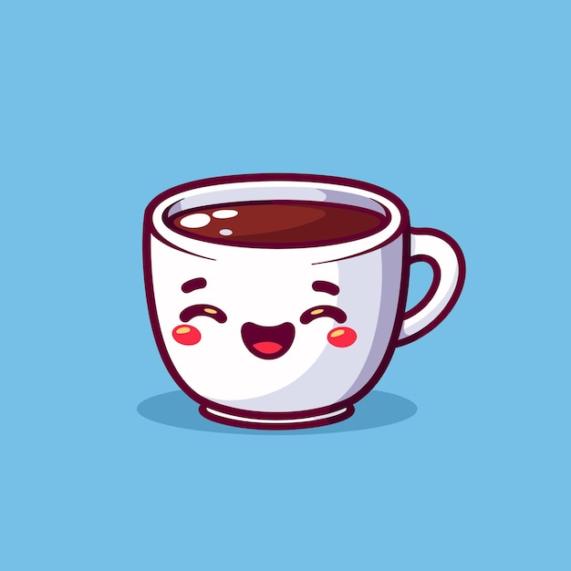 Lindo kawaii sonriendo taza de café personaje de dibujos animados ilustración vectorial