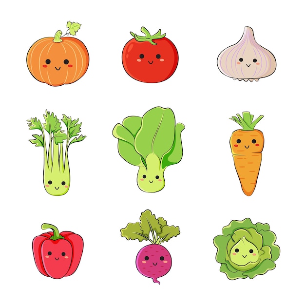 Vector lindo de kawaii vegetal pegatina en estilo de dibujos animados