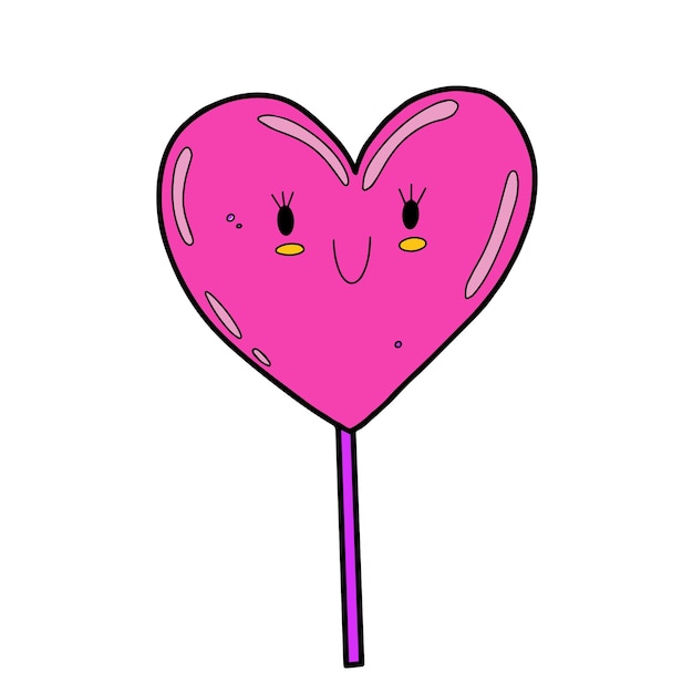 Lindo kawaii y2k piruleta en forma de corazón con cara sonriente Dulce personaje retro 90s elemento de diseño